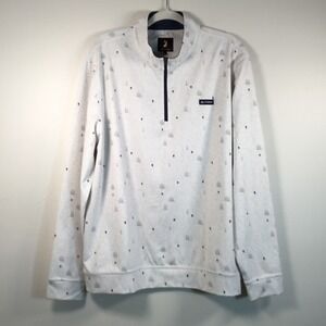 Jack + Sage Men XL Steamboat Winter Powder Skier Print 1/4 Zip Pullover Gray
